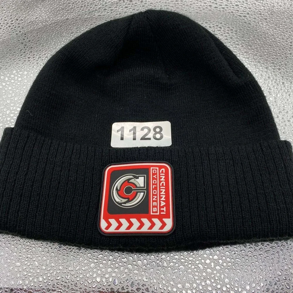 Looganoo Cincinnati Cyclones Beanie Mens One Size Black Hockey Rubber Patch‎ Hat
